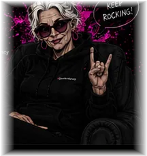 GrandMa relaxing in a leather chair with a coffee mug